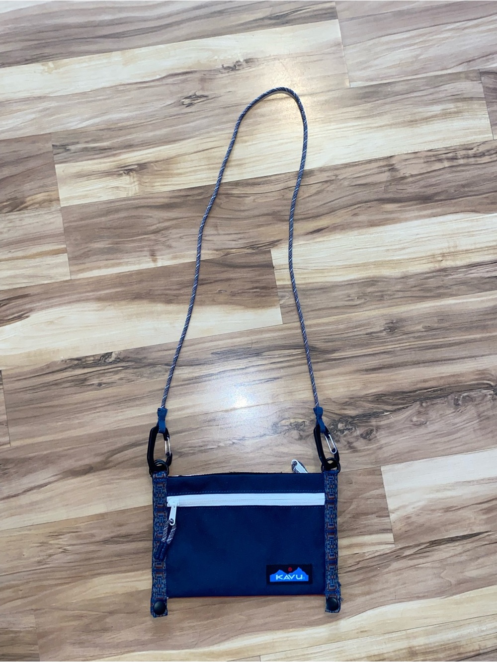 Kavu Tahoma Navy, Brown, and Orange Crossbody Pouch with White Zip